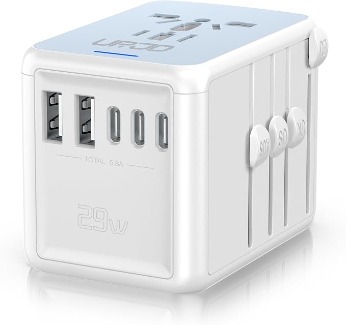 Universal Travel Adapter with 5 USB Ports & Multi AC Outlet, International by URJD