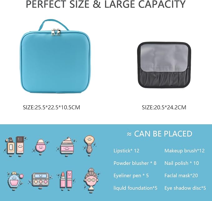 Makeup Bag with Led Mirror, Travel Makeup Organizer with 3 Color Setting - Image 2