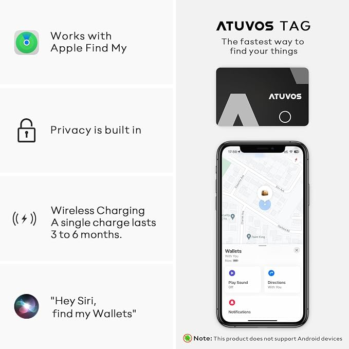 ATUVOS Rechargeable Wallet Tracker Card, Ultra Slim 1.6mm Wallet Card Tracker - Image 3