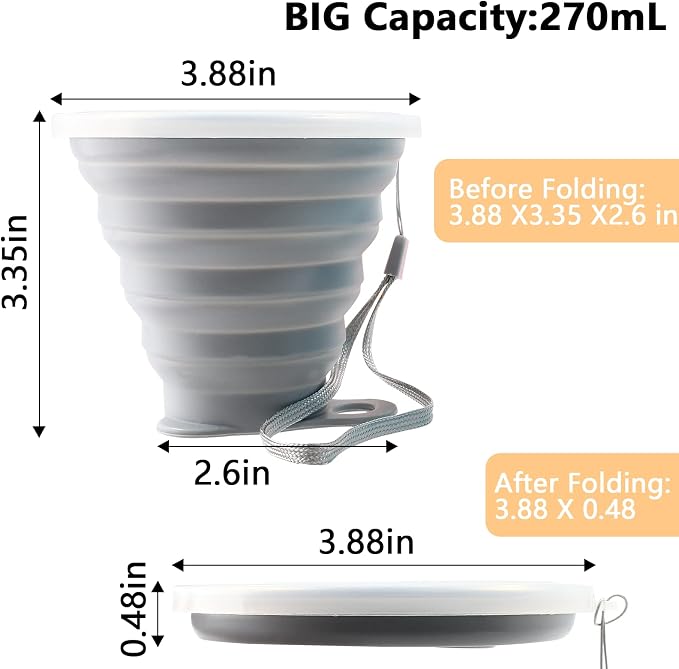 Litoexpe 2 Pack Silicone Collapsible Travel Cup Portable Folding Camping Cup - Image 2