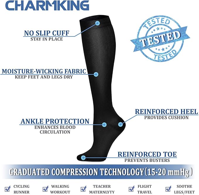 CHARMKING Compression Socks for Women & Men Circulation 15-20 mmHg is Best - Image 5