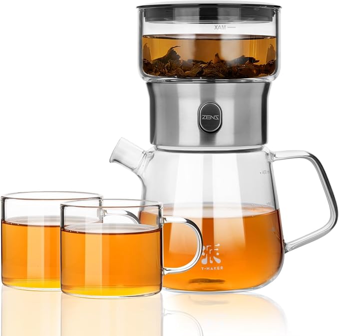 ZENS Modern Glass Tea Infuser Teapot Set, Smart One Touch Tea Maker by ZENSLIFESTYLE