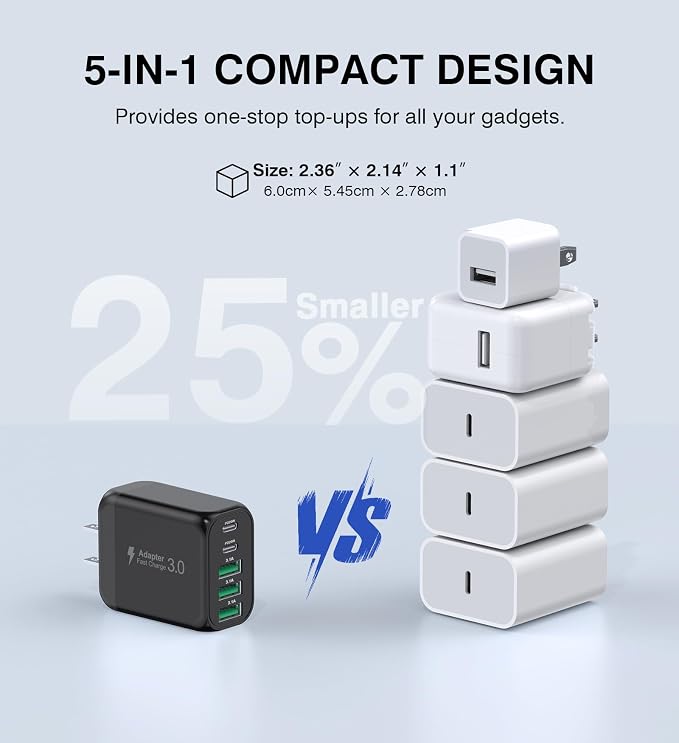 50W USB C Wall Charger Block, 5-Port C Charger Fast Charging Block PD Power - Image 4