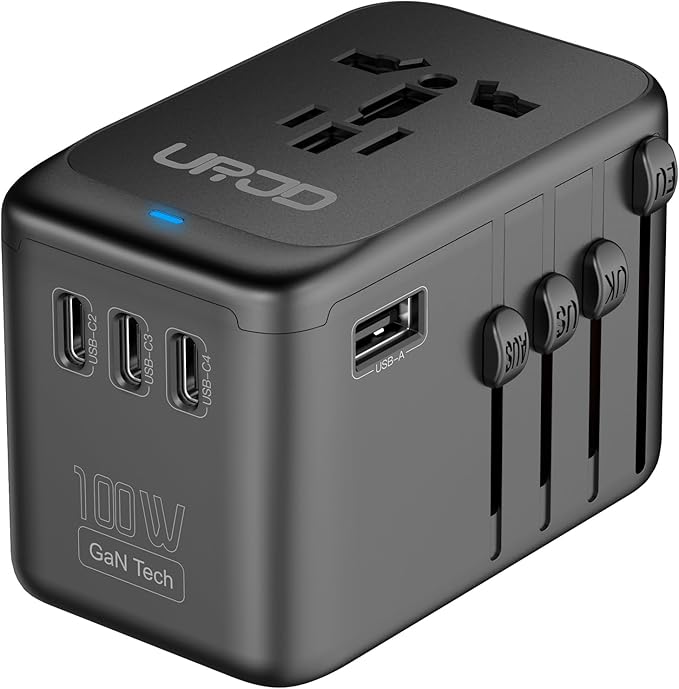 Universal Travel Adapter 100W GaN Fast Charger in One, 4 USB C & 1 USB A & AC by URJD