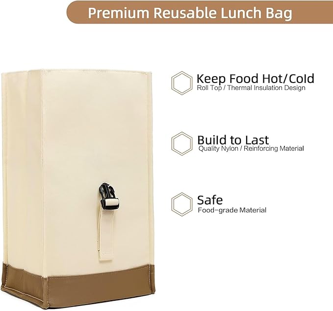SUNNY BIRD Insulated Lunch Bag Rolltop Lunch Box Medium Lunch Cooler Tote - Image 6