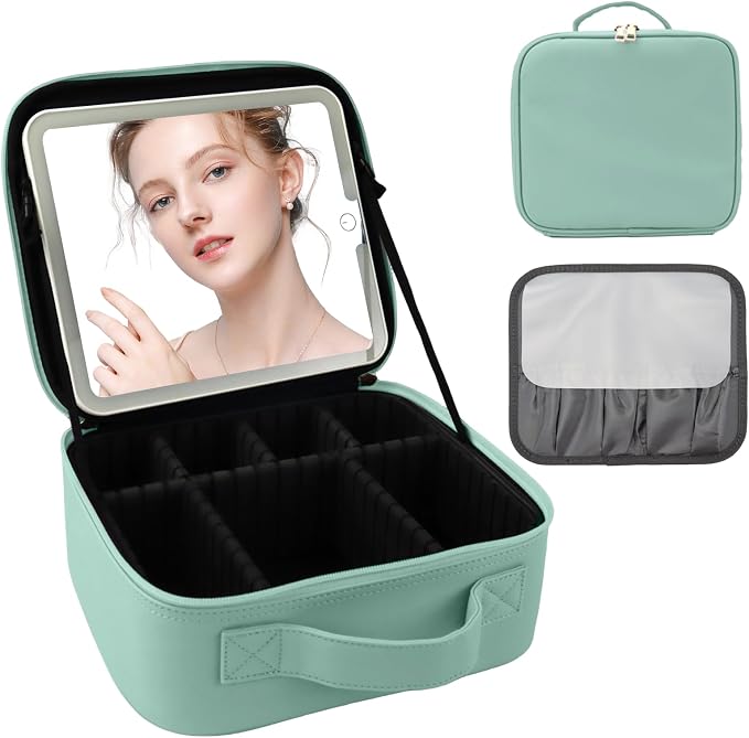 Travel Makeup Bag with LED Mirror and Light Makeup Travel Bag Organizer by SUILU