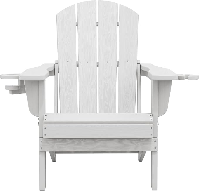 SERWALL Folding Adirondack Chair, Dual Cup Holders & All-Weather HDPE, - Image 4