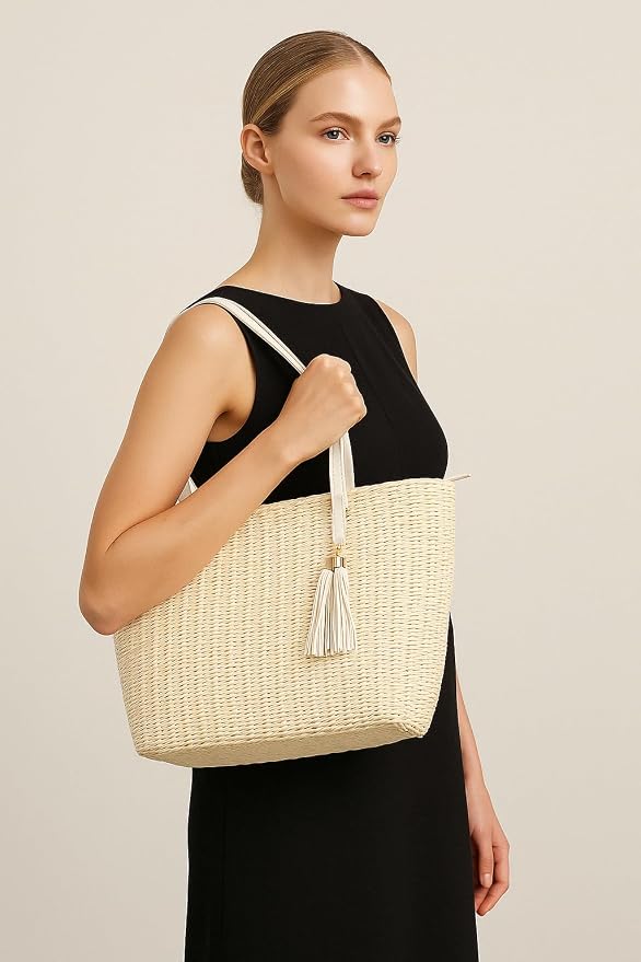 YXILEE Straw Bags For Women | M Size Travel Straw Totes Bag Woven Summer - Image 6