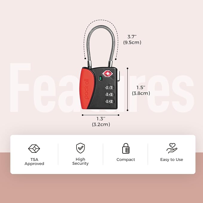 pack all TSA Approved Cable Luggage Locks, 3 Digit Combination Padlocks - Image 2