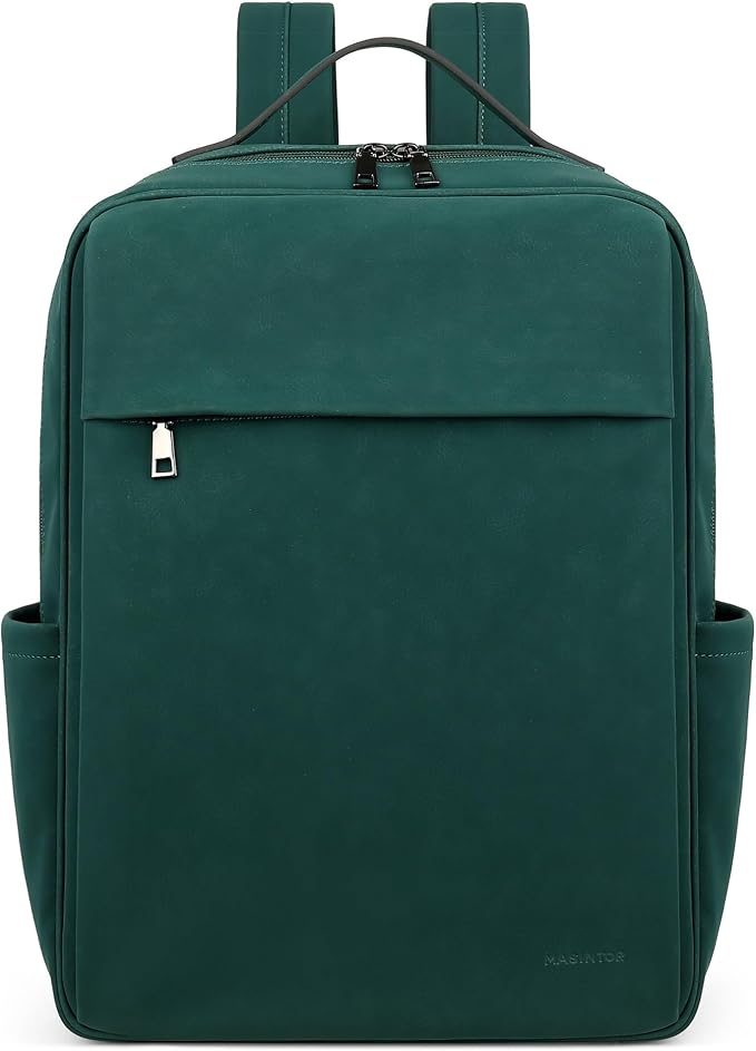 MASINTOR 15.6 inch PU Leather Laptop Backpack Purse - Image 8