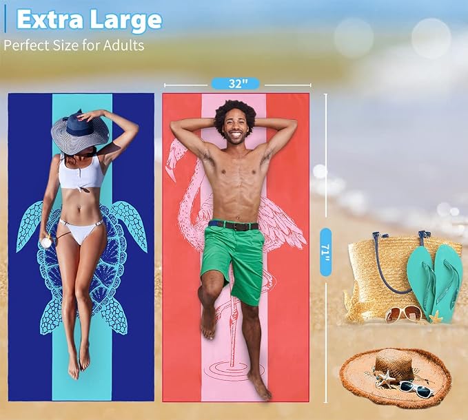 2 Pack Microfiber Lightweight Beach Towel 71"x32" Oversized Extra Large Thin - Image 3