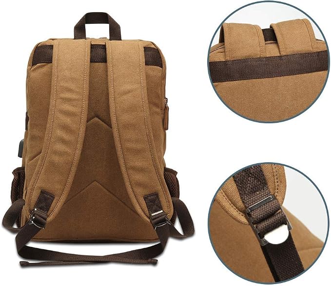 Canvas Backpack for Men Women, Vintage Rucksack Fits Most 15.6 Inch Laptop - Image 5
