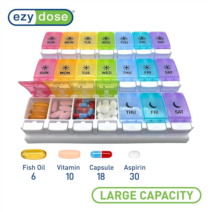 EZY DOSE Weekly Pill Case, Daily Medicine Planner, Vitamin Organizer Container - Image 2