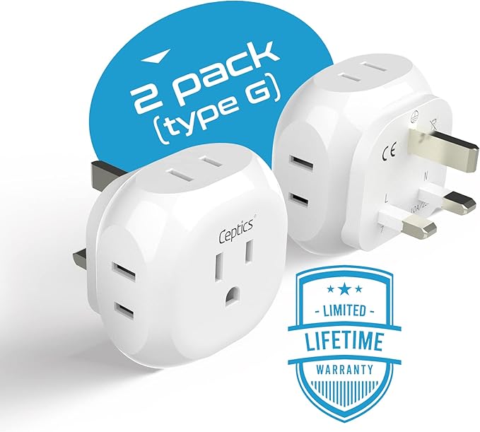 Ceptics US to UK Plug Adapter UK, Ireland Power Adapter Charger 4 Input - Image 3