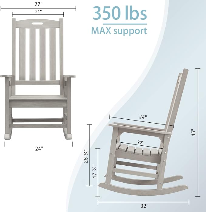 Psilvam Oversized Outdoor Rocking Chair Set of 2, Porch Rocker - Image 3
