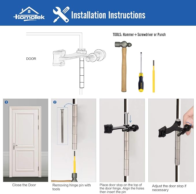 HOMOTEK 2 Pack Hinge Pin Satin Nickel Door Stopper, Adjustable Deluxe Heavy - Image 4