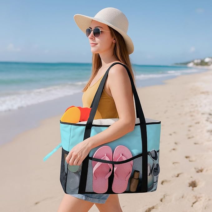 8-Pocket Waterproof Tote for Women -Sandproof Beach Bag - Image 2