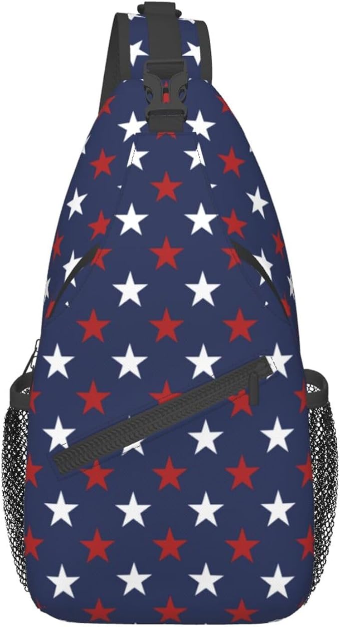 SUPLUCHOM Sling Bag American Flag Red White Star Hiking Daypack Crossbody - Image 2