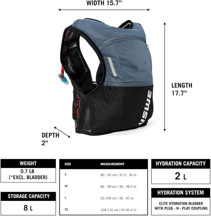 USWE Rush 8L Bike Hydration Vest, Adjustable Chest Straps Running Hydration Vest - Image 2