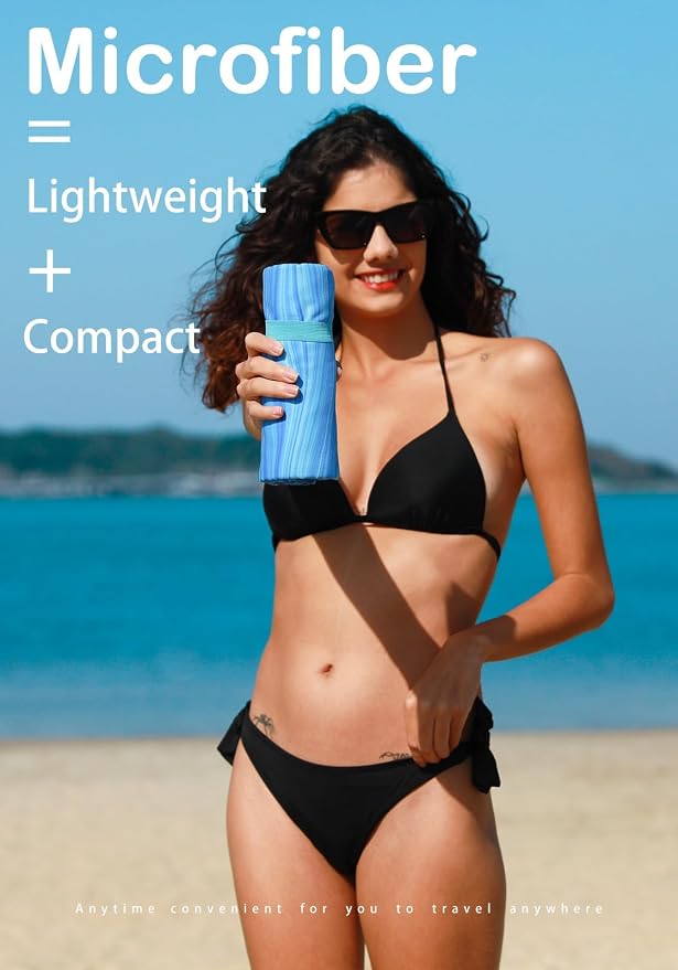 Microfiber Lightweight Beach Towel Sand Free Quick Dry Absorbent Thin Compact - Image 2