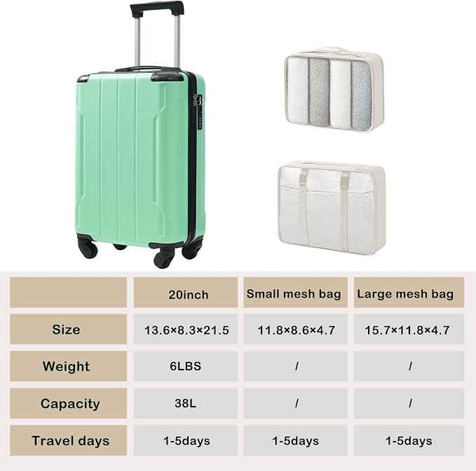 Merax Carry on Luggage Set, 20 Inch Hardshell ABS Suitcase - Image 7