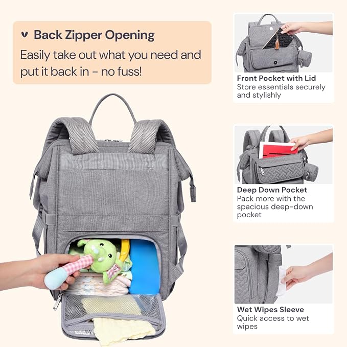 BabbleRoo Diaper Bag Backpack, Unisex Stylish Travel Back Pack Nappy Changing - Image 5