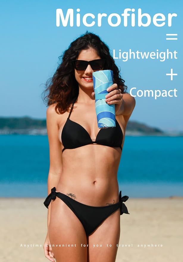 Microfiber Lightweight Thin Beach Towel Sand Free Quick Dry Absorbent Compact - Image 2