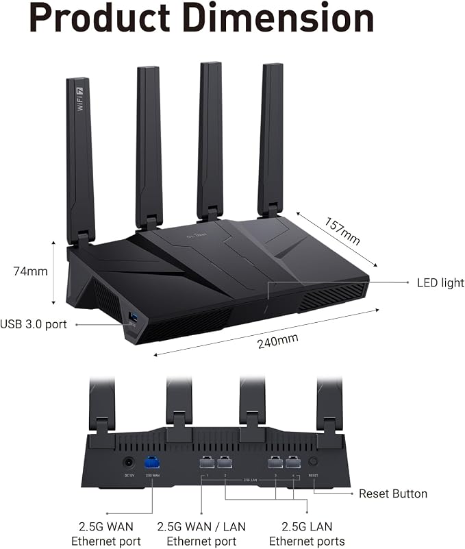 GL.iNet GL-BE9300 Tri-Band WiFi 7 Router, High-Speed 6GHz Gaming WiFi Router - Image 8