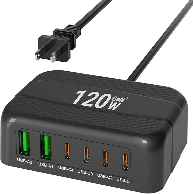 USB C Charger, BURUDU 120W 6 Port USB C Charging Station, Portable PD Fast USB by BURUDU