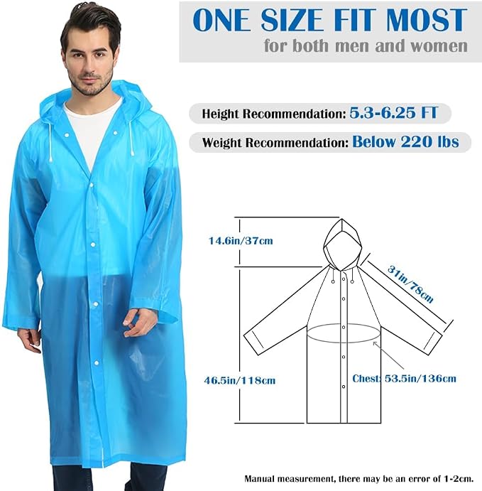 Opret 2 Pack Raincoats for Adults Reusable, EVA Rain Ponchos Lightweight Rain - Image 2
