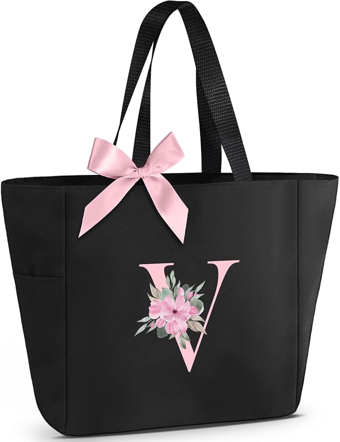 Vavabox Tote Bag, A-Z Initial Monogrammed Waterproof Tote Bag, Bridesmaid Gifts by Vavabox