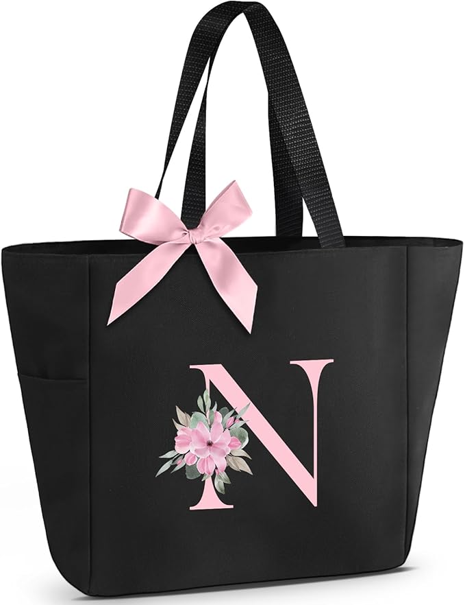 Vavabox Tote Bag, A-Z Initial Monogrammed Waterproof Tote Bag, Bridesmaid Gifts by Vavabox