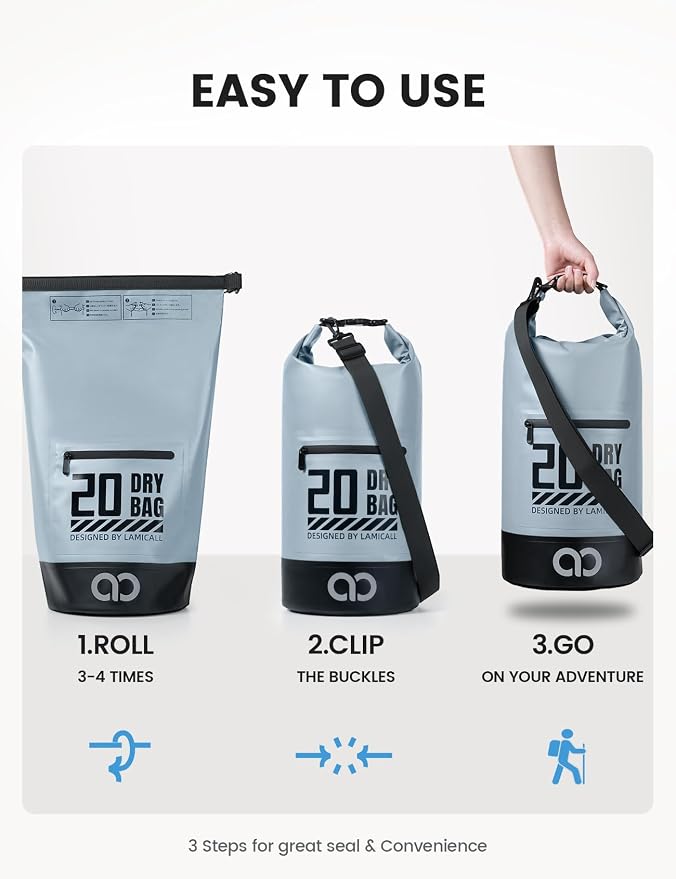 Lamicall Dry Bag Waterproof Backpack - 5L/10L/20L/30L/40L Roll Top Waterproof - Image 6