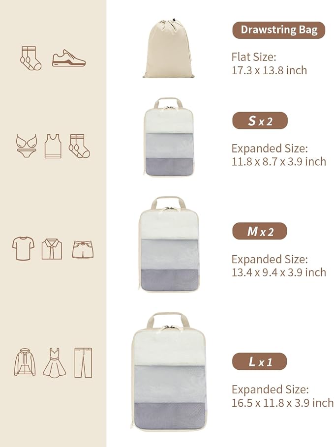 ECOHUB 6 Set Compression Packing Cubes, Lightweight Beach Vacation Travel - Image 4