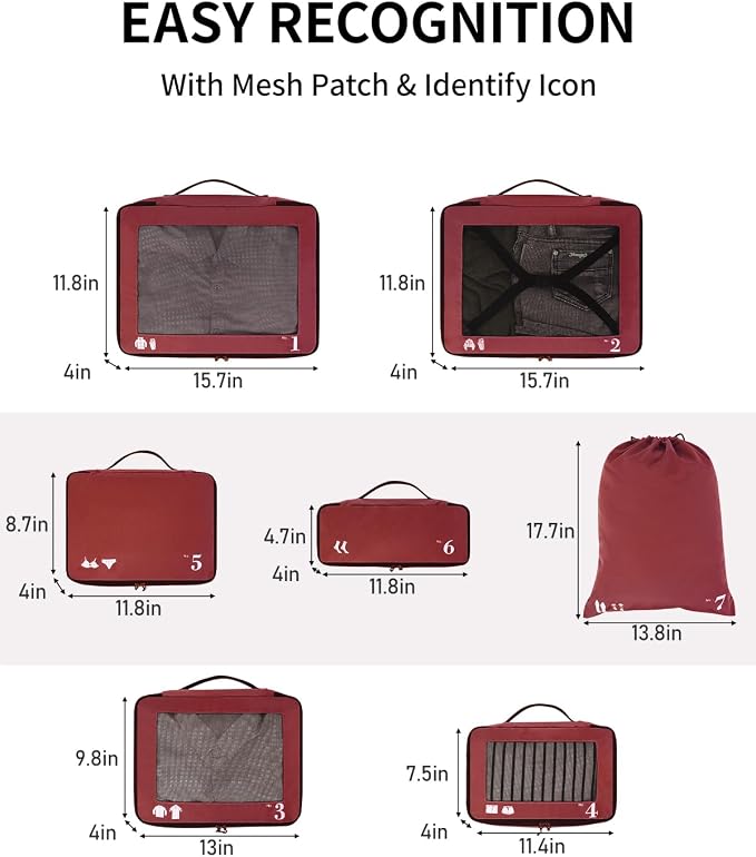ECOHUB 7 Set Packing Cubes Tear-Resistant Luggage Packing Organizers - Image 6