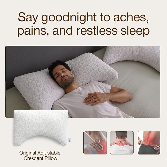 Coop Home Goods Original Crescent Adjustable Pillow, Queen Bed Pillows - Image 4