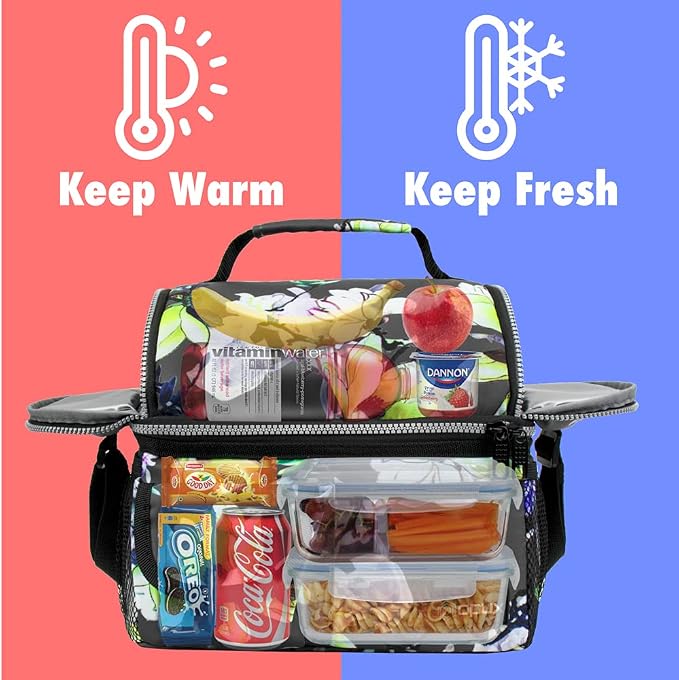 opux Lunch Bag Women Insulated, Adult Lunch Box Cooler, Flower Lunch Box - Image 2