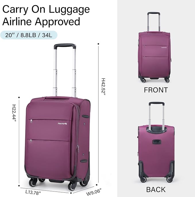 Hanke 20 Inch Expandable Carry On Luggage 22x14x9 Airline Approved Softside - Image 2