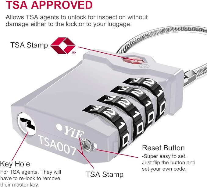 ZHEGE TSA Approved Lock, 4 Digit Cable Luggage Lock, Travel Lock - Image 2