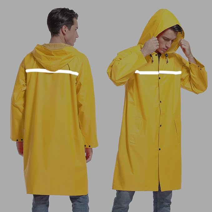Mens Long Hooded Safety Rain Jacket Waterproof Emergency Raincoat Poncho - Image 2