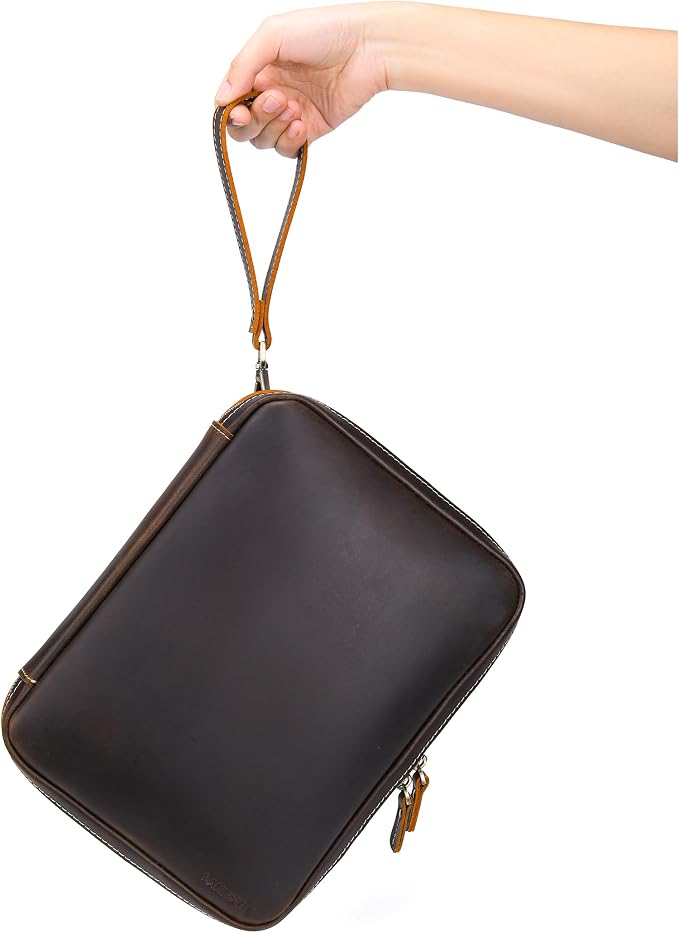 LANNSYNE Full Grain Leather Electronic Organizer Accessory Travel Tech Pouch - Image 8