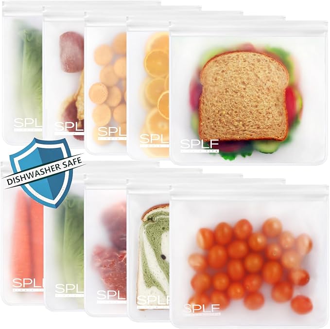 SPLF 10 Pack Reusable Sandwich Bags, Reusable Quart Bags Extra Thick Leak-proof by SPLF