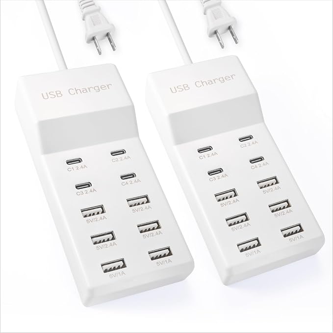 USB Charging Station, 10 Ports Family-Sized USB C Charger Block, USB Power Strip by SIWMER