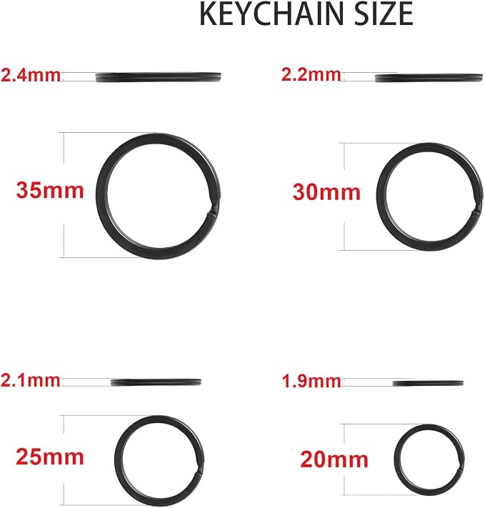 40 Pack Key Ring Keychain Mix 4 Sizes Black Metal Flat Split Key Chains Rings - Image 2