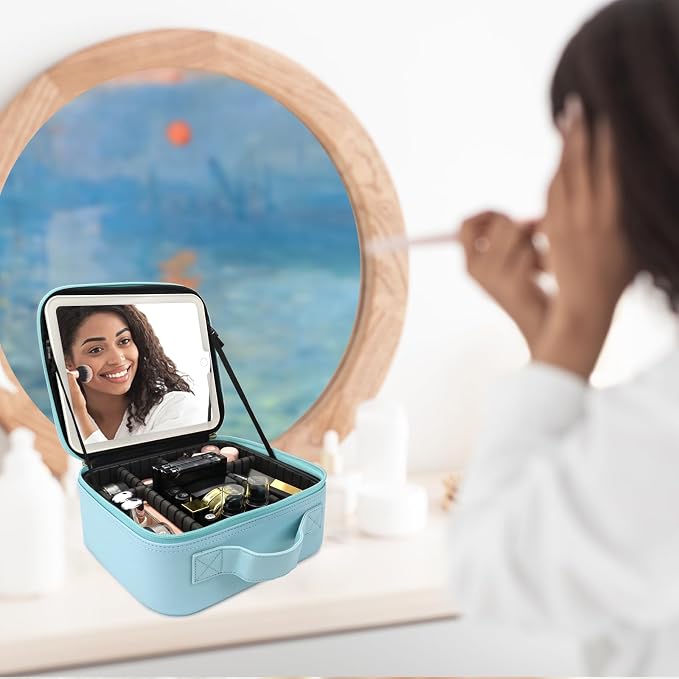 Travel Makeup Bag with LED Mirror Travel Makeup Organizer with 3 Lighted - Image 9