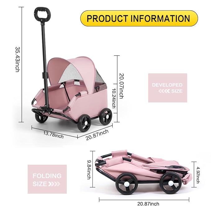 Dog Stroller 4 Wheels Folding Dog Cart - Image 3