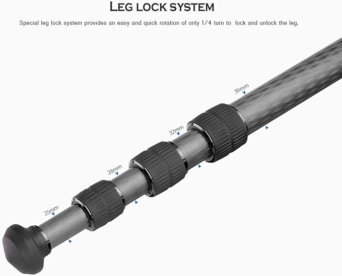 Leofoto Professional Camera Tripod, 4 Leg Sections, 360° Ball Head, Max Load - Image 5