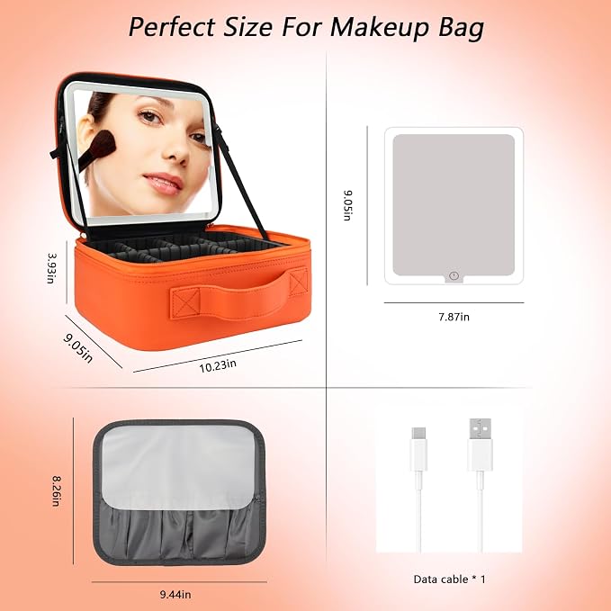Travel Makeup Bag with LED Mirror Travel Makeup Organizer with 3 Lighted - Image 7