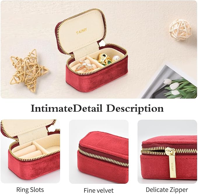 Small Travel Jewelry Case, Mini Tiny Plush Velvet Jewelry Box - Image 4