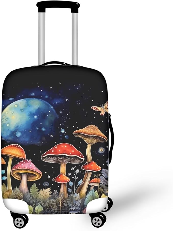 Butterfly Mushroom Print Travel Suitcase Cover Protector Elastic Zipper Closure by Dremagia